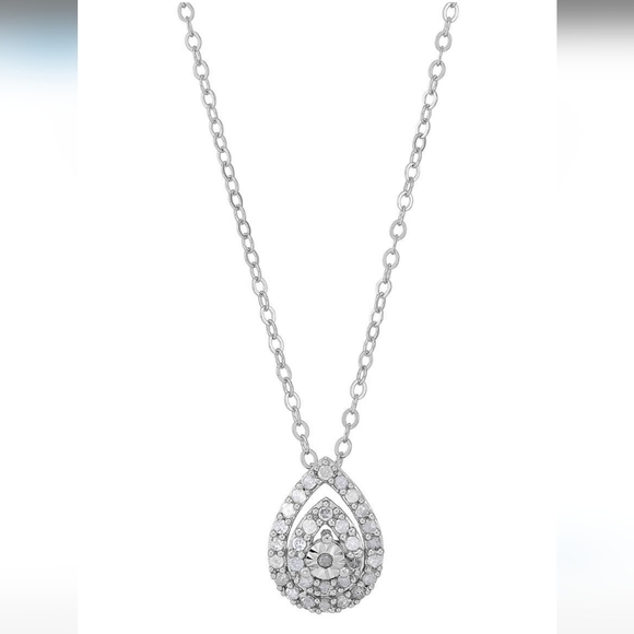 Serling Silver Chain 1/4 diamond Pendant Necklace 18